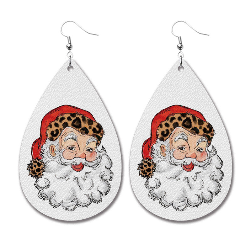 Wholesale Christmas PU leather teardrop earrings